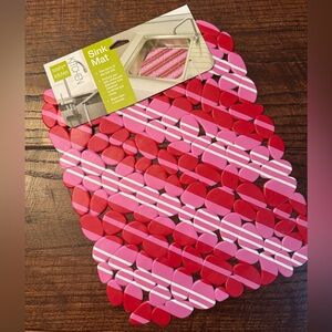 Christmas Sink Mat, Red White & Pink Striped Protective Decorative Sink Mat